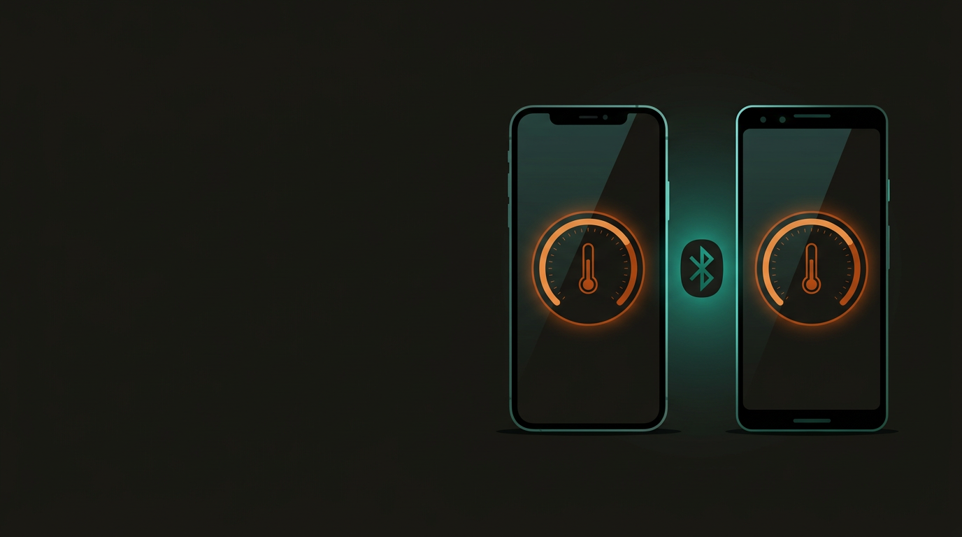 BLE Thermometer app on iOS and Android showing live temperature readings