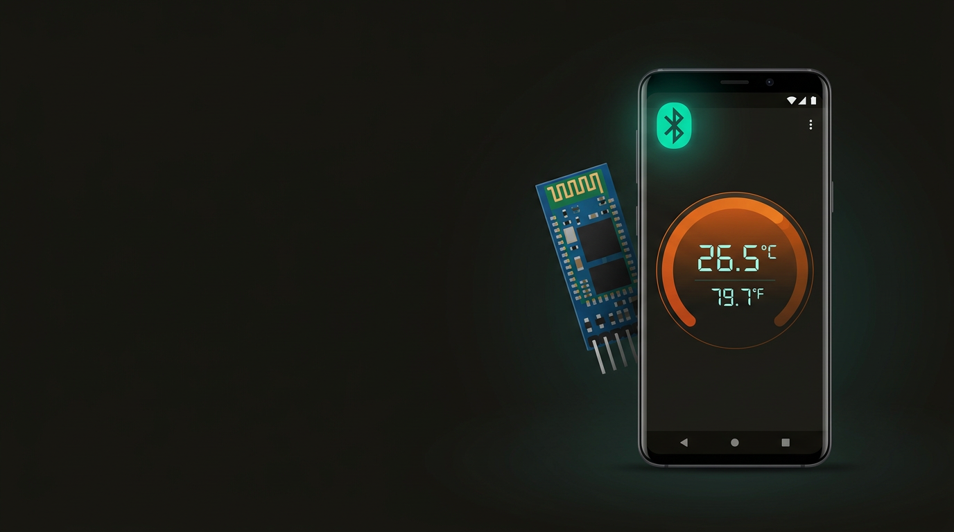Bluetooth Thermometer Android app showing temperature gauge and graph