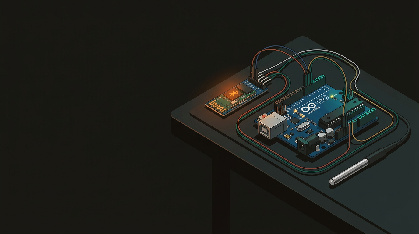 Arduino Bluetooth thermometer circuit with HC-05 module and DS18B20 sensor