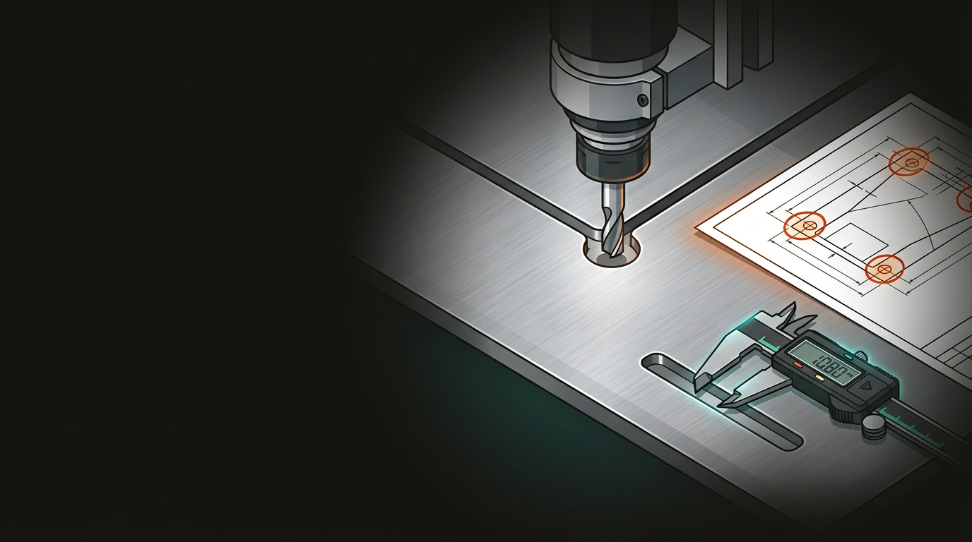 CNC router cutting a flat panel with design annotations showing corner radii and tolerance callouts
