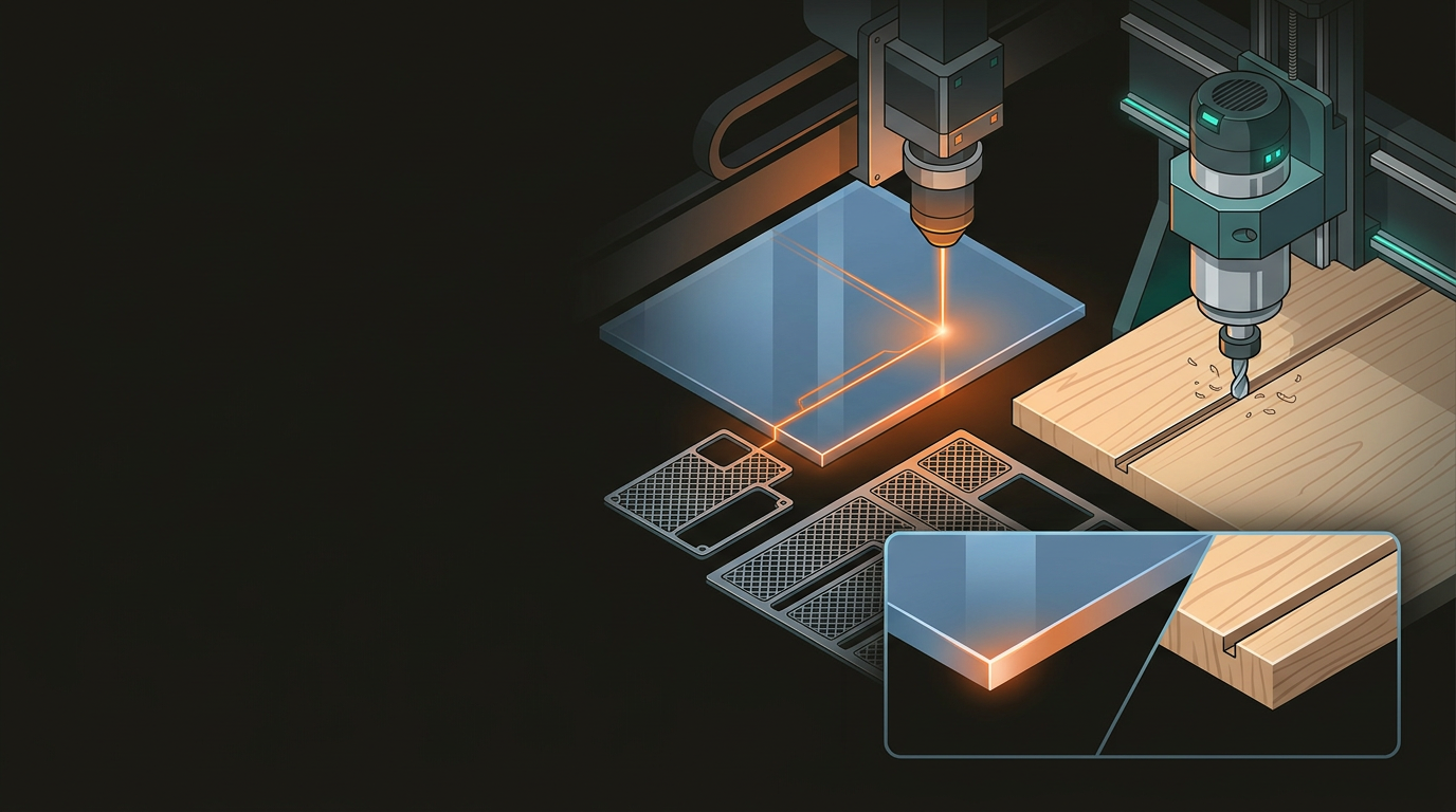 Laser cutting head and CNC router spindle — fabrication method comparison
