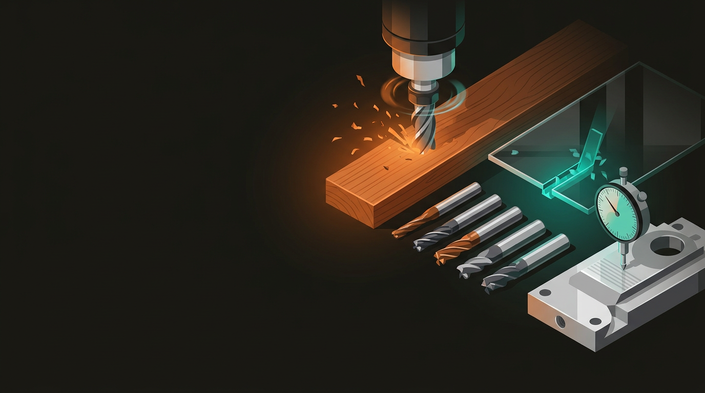 CNC router end mill cutting aluminium and timber with chip clearance